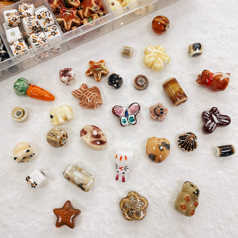 Wholesale 30pcs Autumn/Winter Milk Tea Color Ceramic Cute Carrot Bear Cube Beads